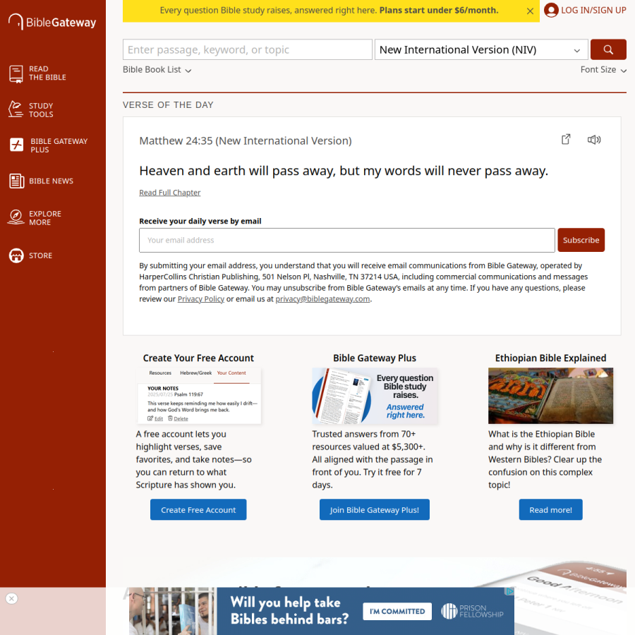 biblegateway.com homepage screenshot