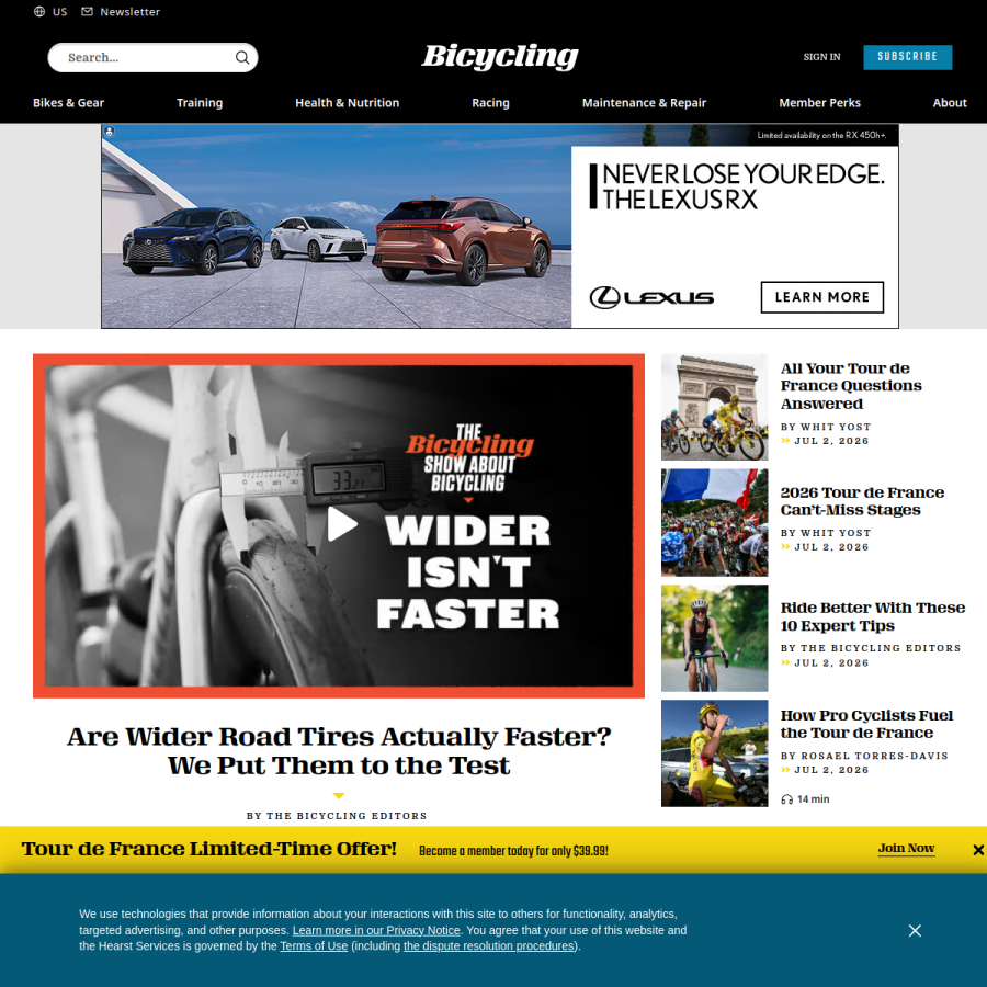 bicycling.com homepage screenshot