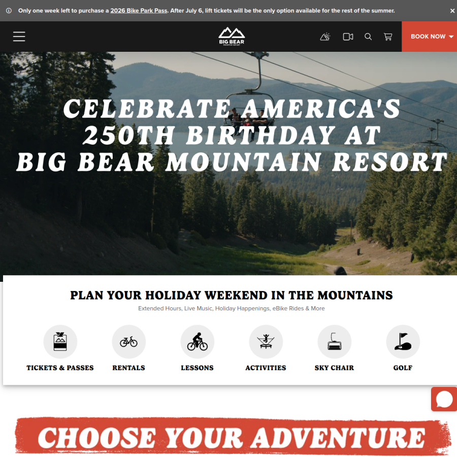 bigbearmountainresort.com homepage screenshot