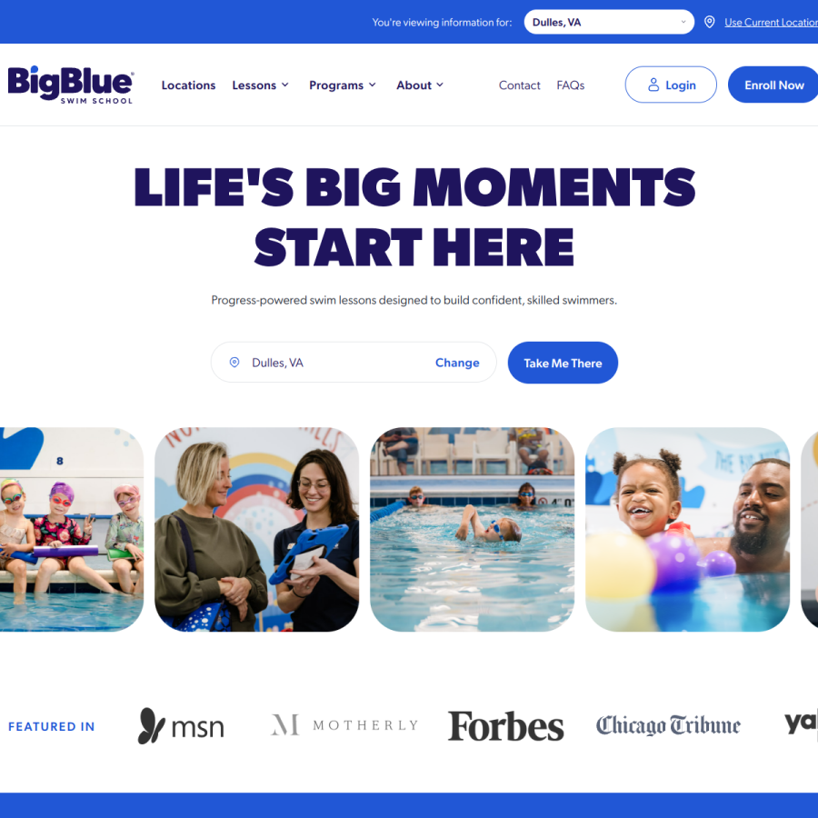 bigblueswimschool.com homepage screenshot