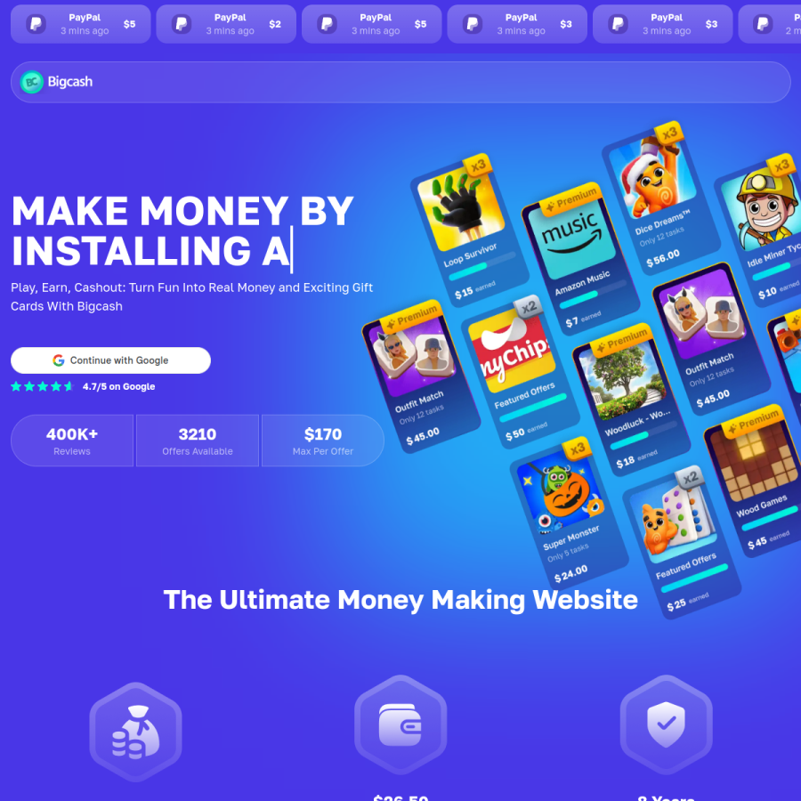 bigcashweb.com homepage screenshot