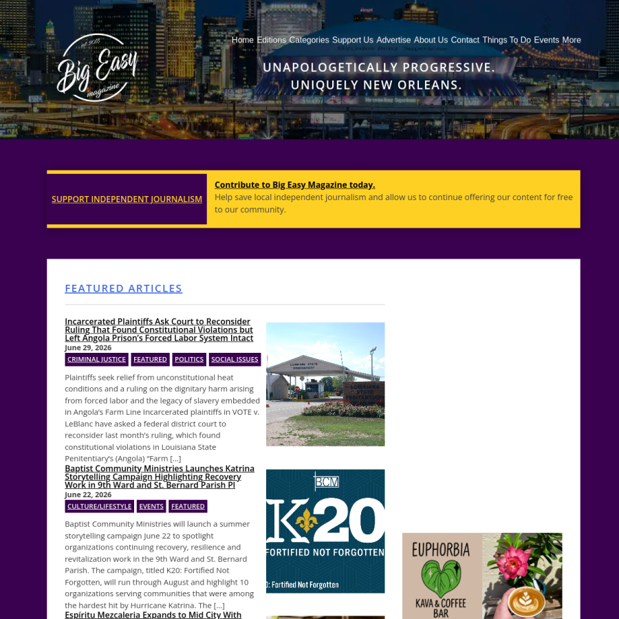 bigeasymagazine.com homepage screenshot