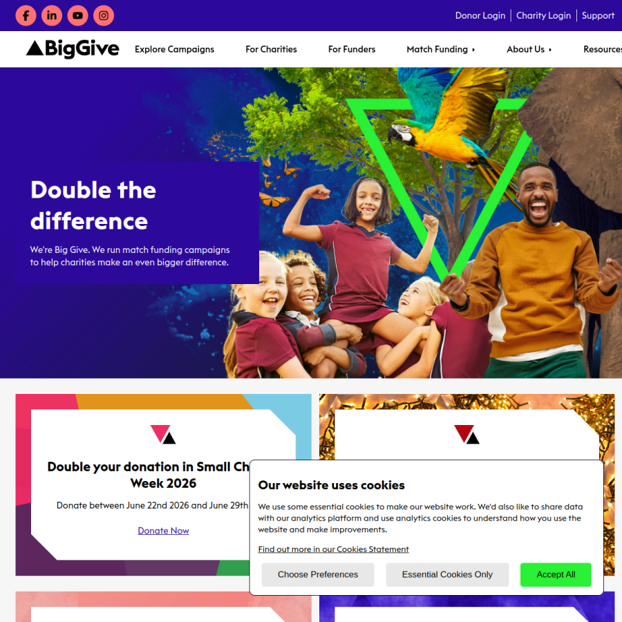 biggive.org homepage screenshot