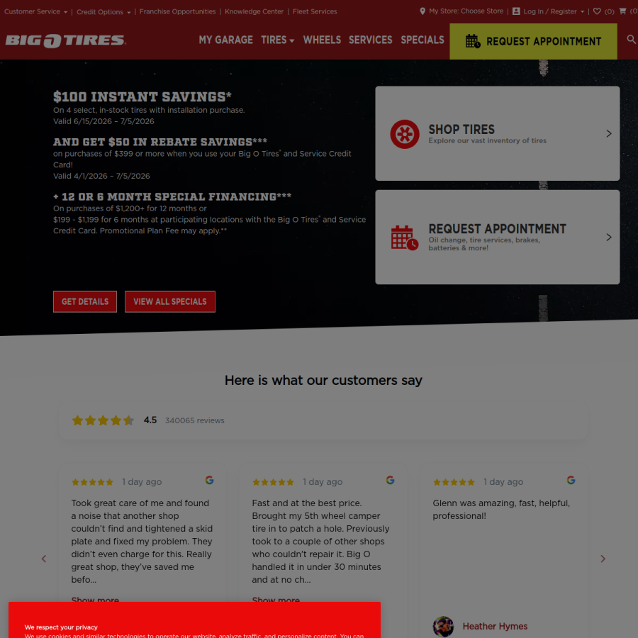 bigotires.com homepage screenshot