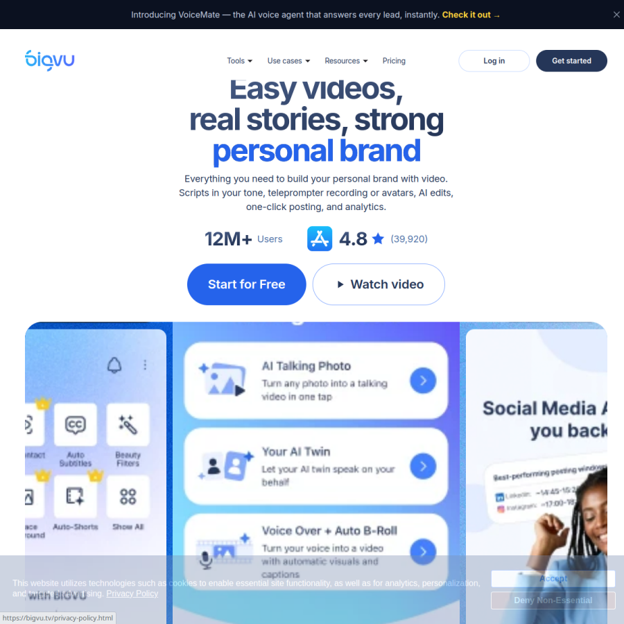 bigvu.tv homepage screenshot