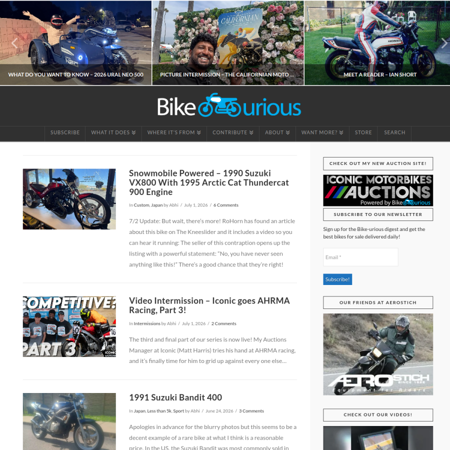 bike-urious.com homepage screenshot