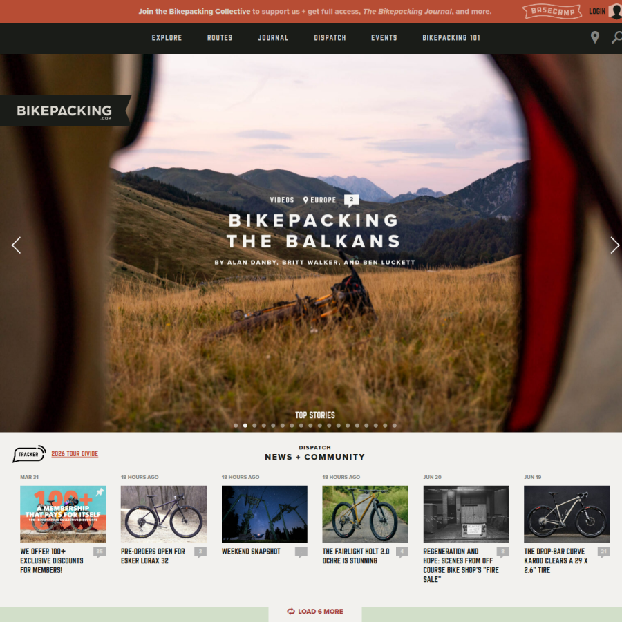 bikepacking.com homepage screenshot