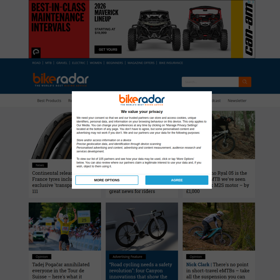 bikeradar.com homepage screenshot