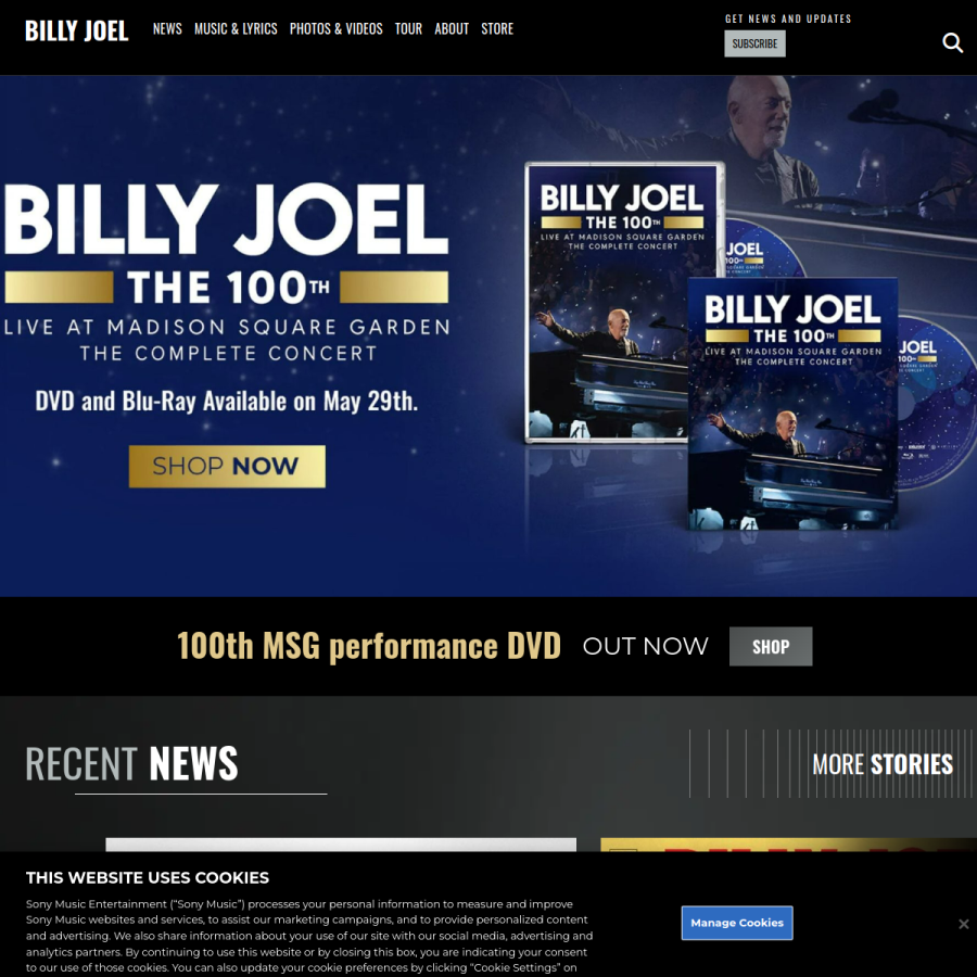 billyjoel.com homepage screenshot