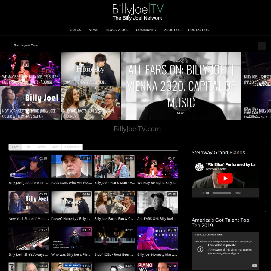billyjoeltv.com homepage screenshot