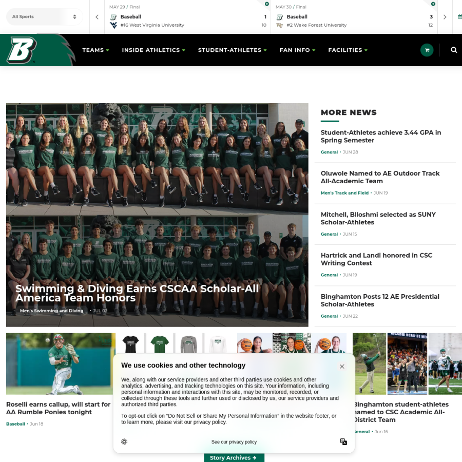 binghamtonbearcats.com homepage screenshot