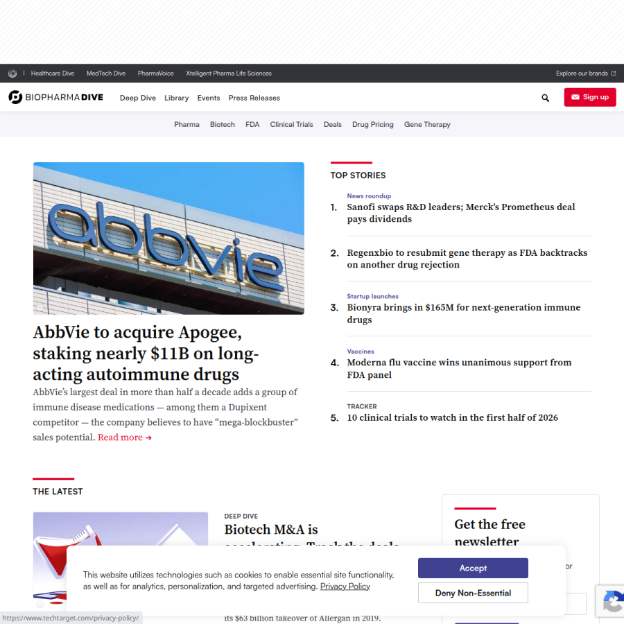 biopharmadive.com homepage screenshot