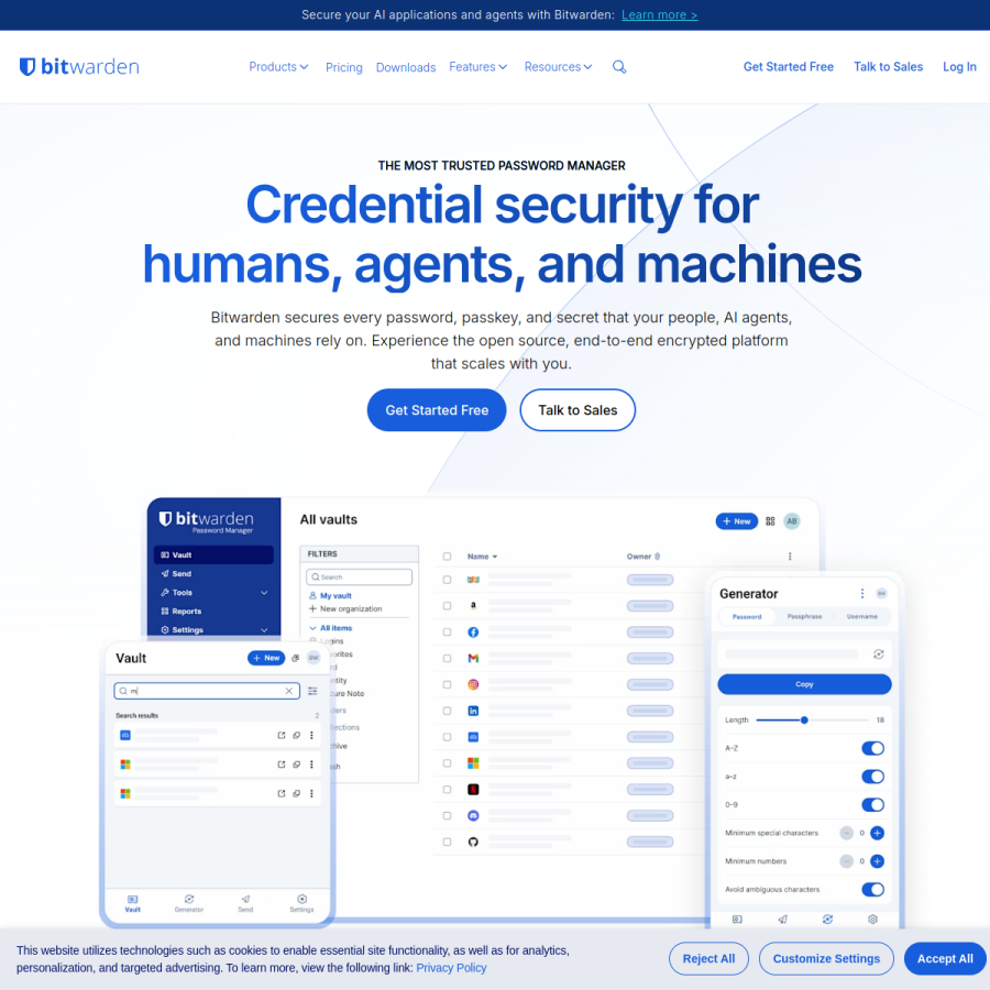 bitwarden.com homepage screenshot