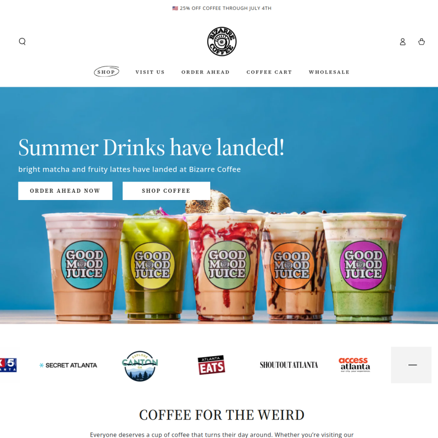 bizarrecoffee.com homepage screenshot