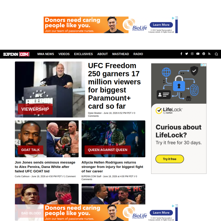 bjpenn.com homepage screenshot