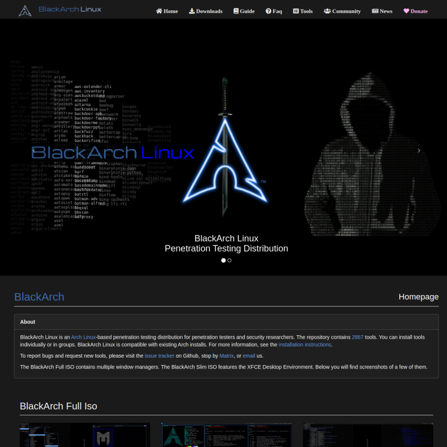 blackarch.org homepage screenshot