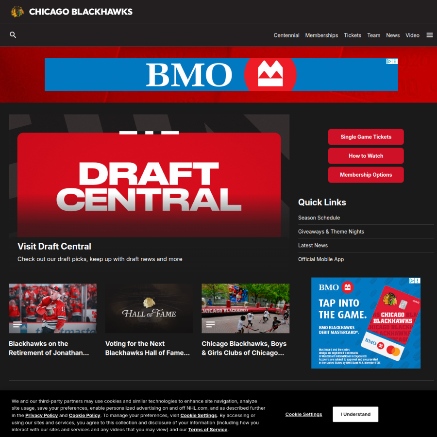 blackhawks.com homepage screenshot