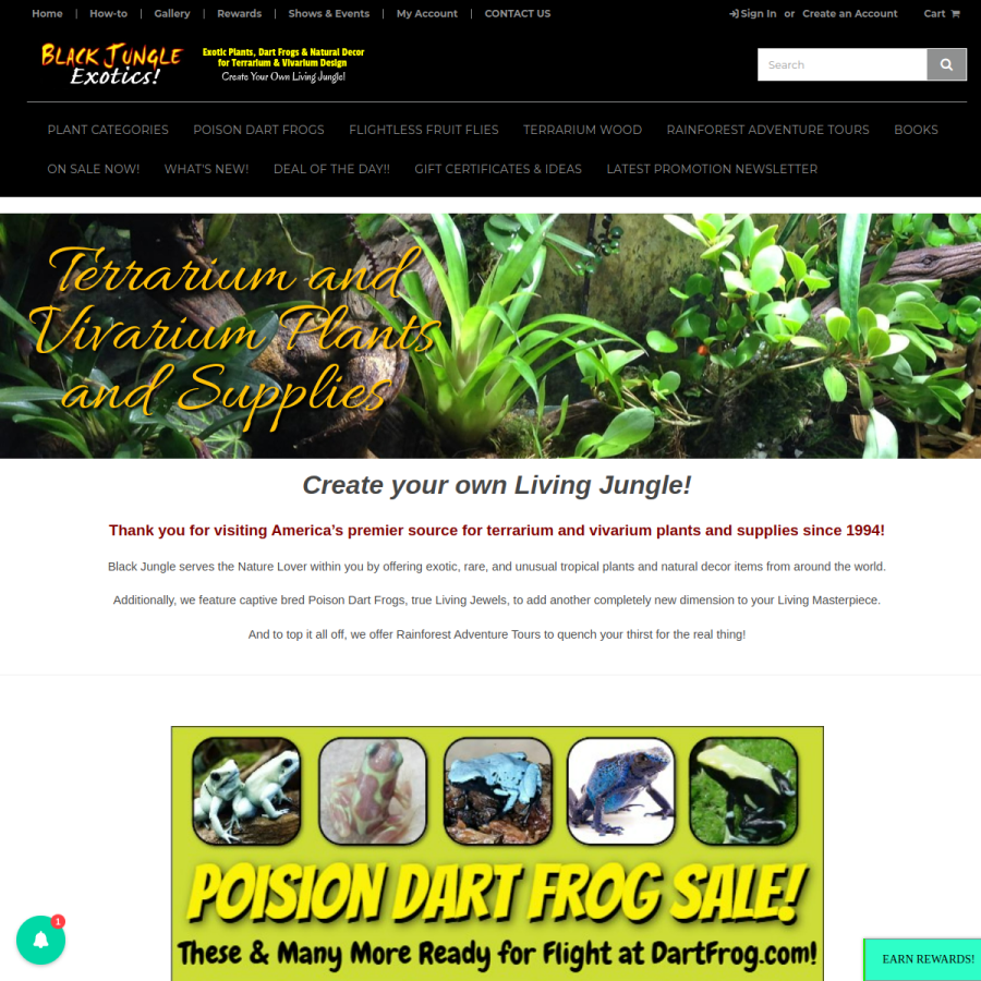 blackjungleterrariumsupply.com homepage screenshot