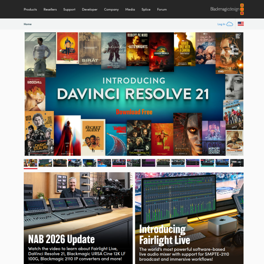 blackmagicdesign.com homepage screenshot