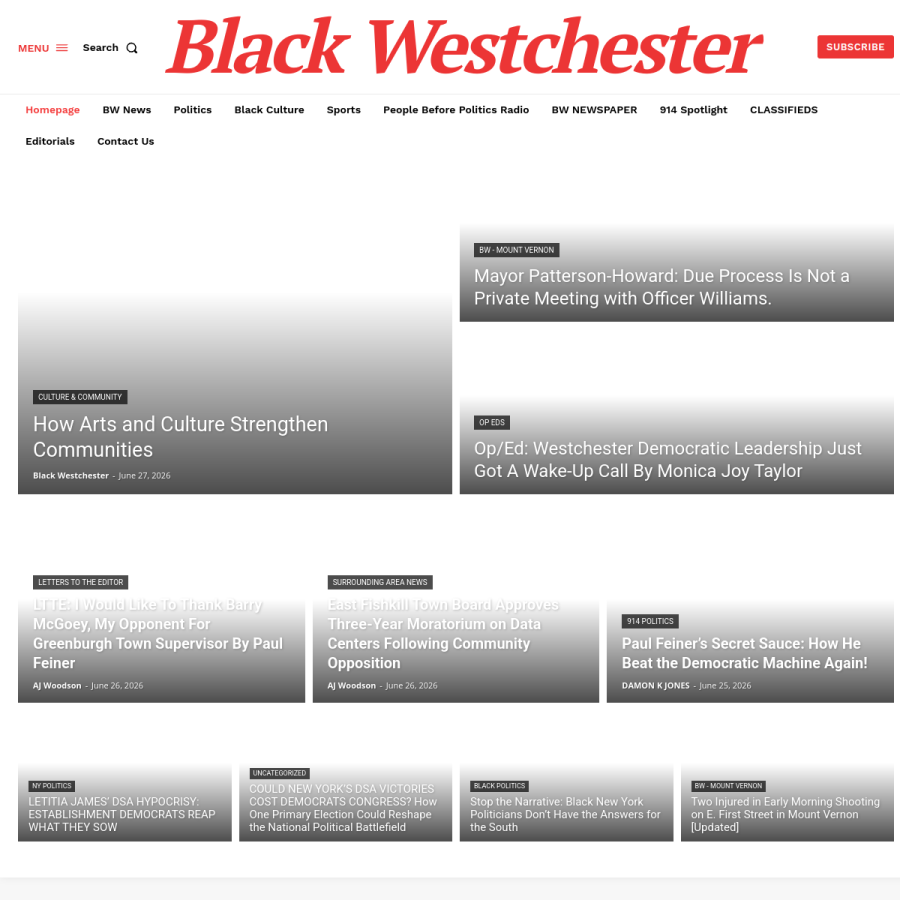 blackwestchester.com homepage screenshot