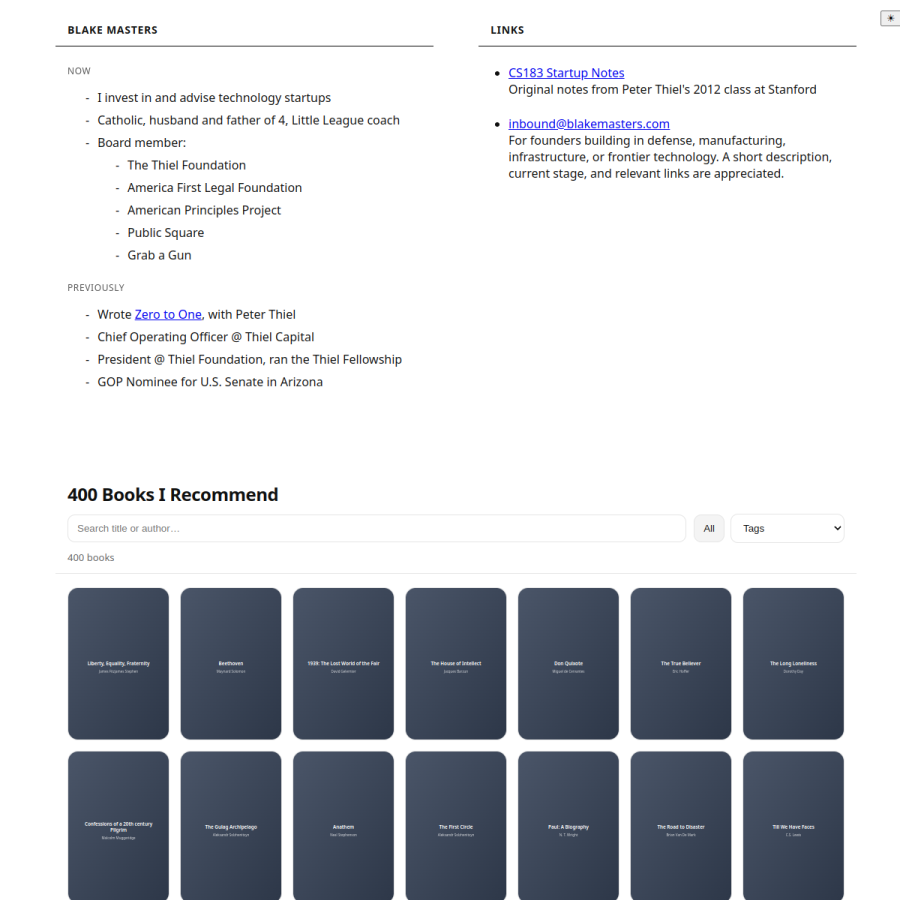 blakemasters.com homepage screenshot