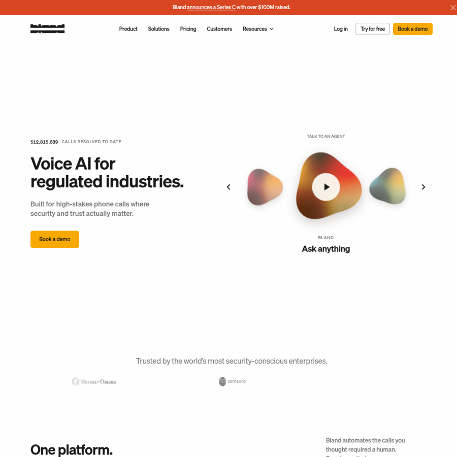 bland.ai homepage screenshot