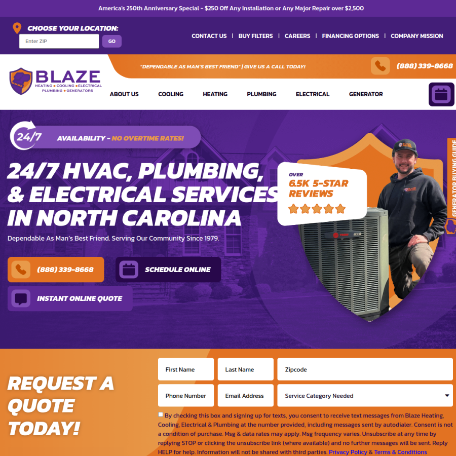 blazeair.com homepage screenshot