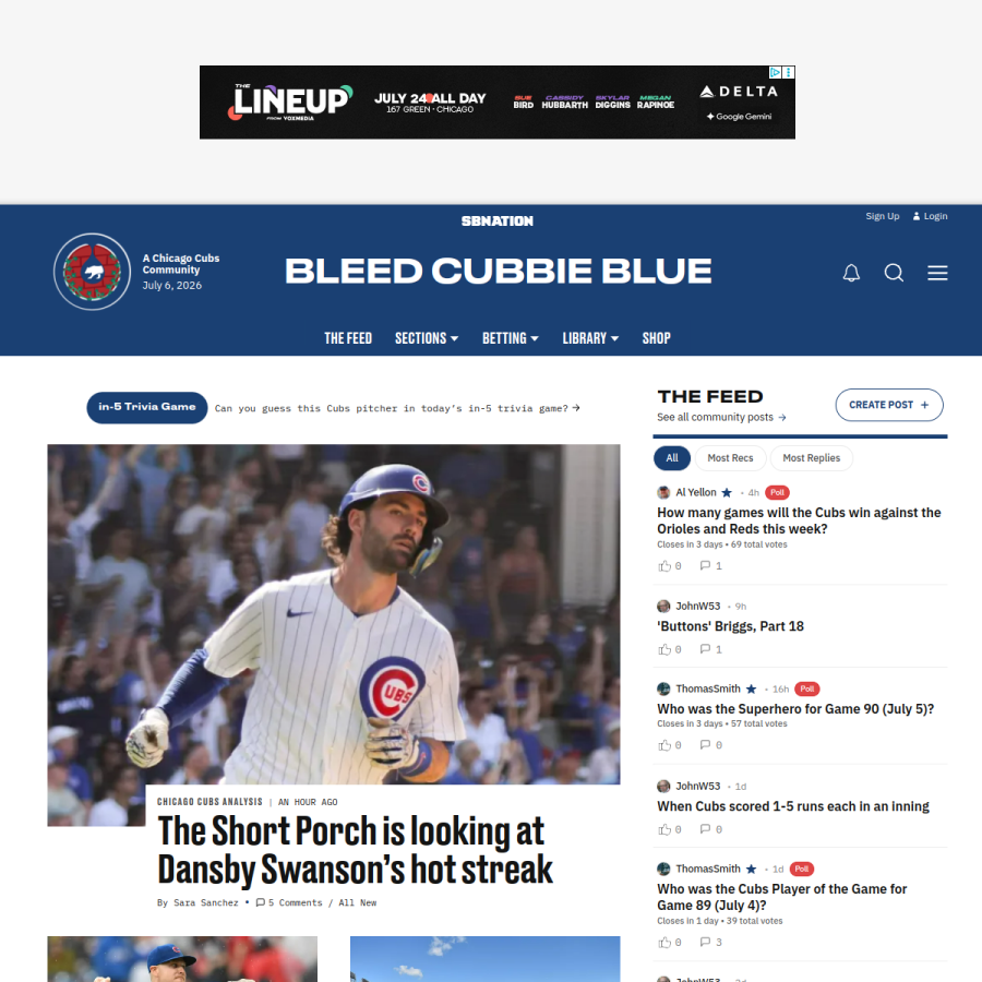 bleedcubbieblue.com homepage screenshot