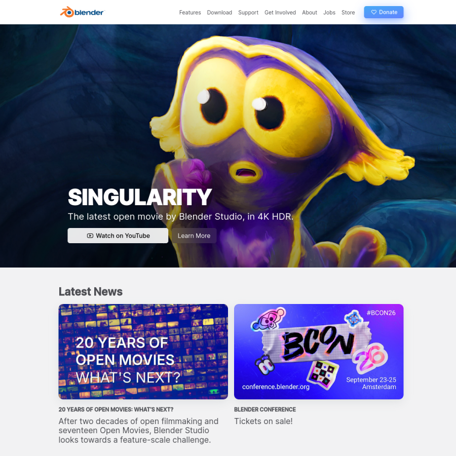 blender.org homepage screenshot