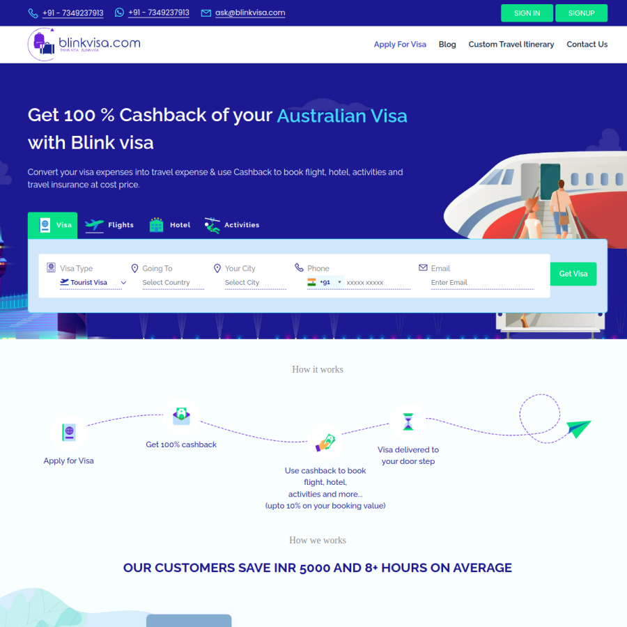 blinkvisa.com homepage screenshot