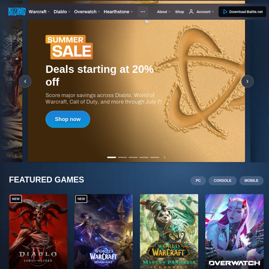 blizzard.com homepage screenshot