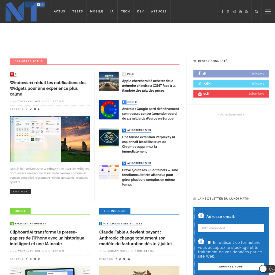 blog-nouvelles-technologies.fr homepage screenshot