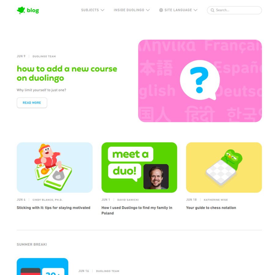 blog.duolingo.com homepage screenshot
