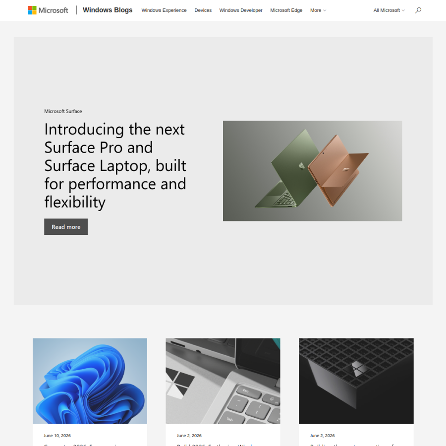 blogs.windows.com homepage screenshot