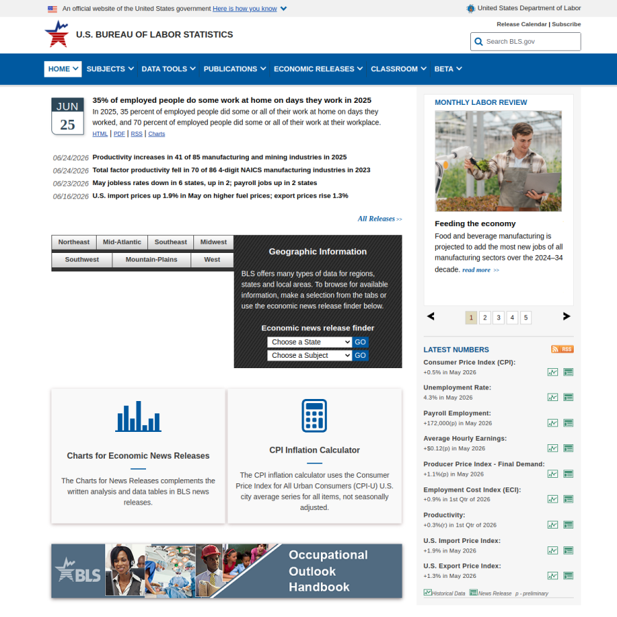 bls.gov homepage screenshot