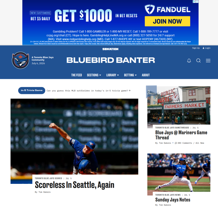 bluebirdbanter.com homepage screenshot