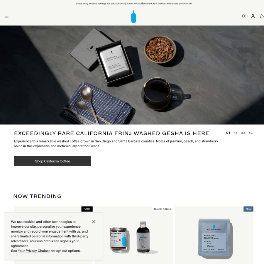 bluebottlecoffee.com homepage screenshot