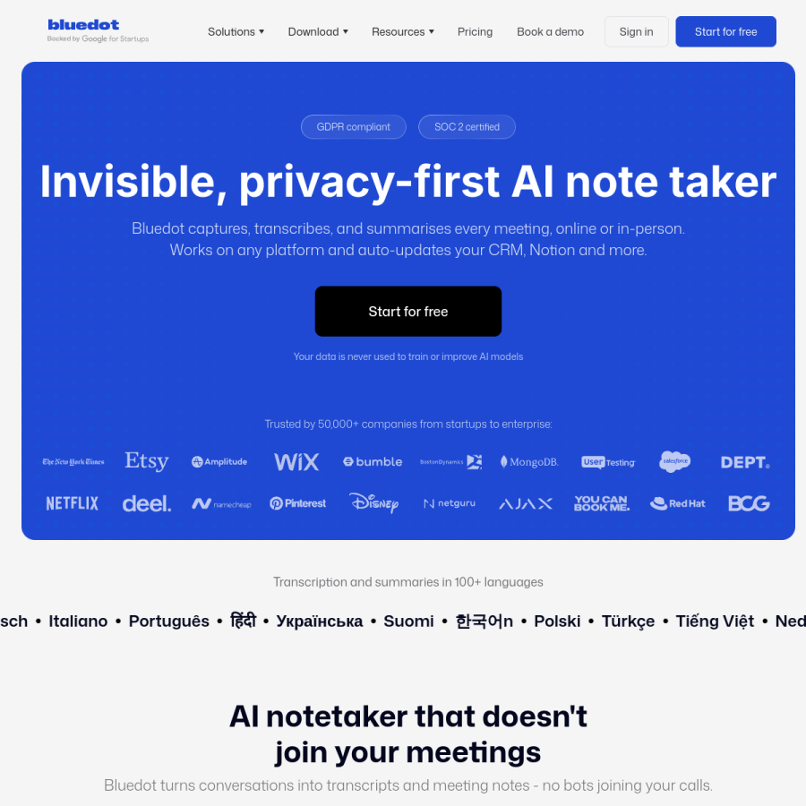 bluedothq.com homepage screenshot