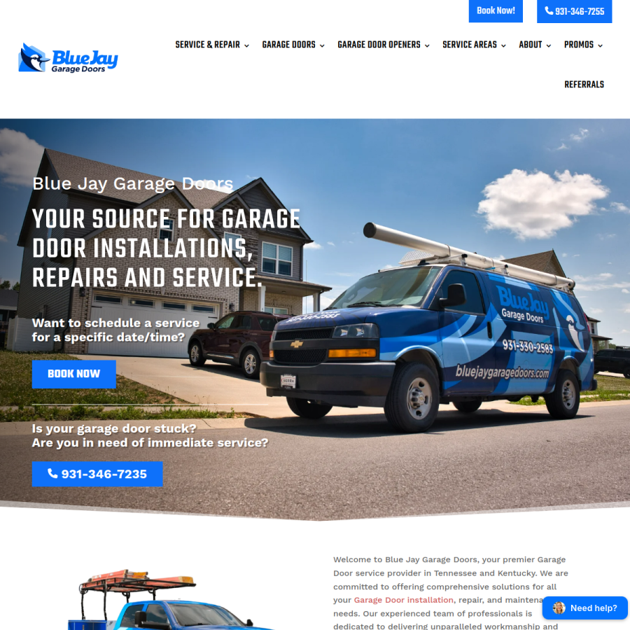 bluejaygaragedoors.com homepage screenshot