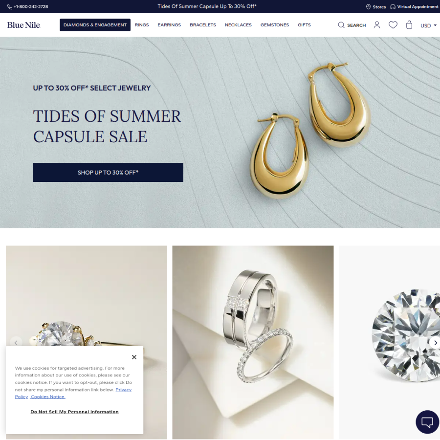 bluenile.com homepage screenshot