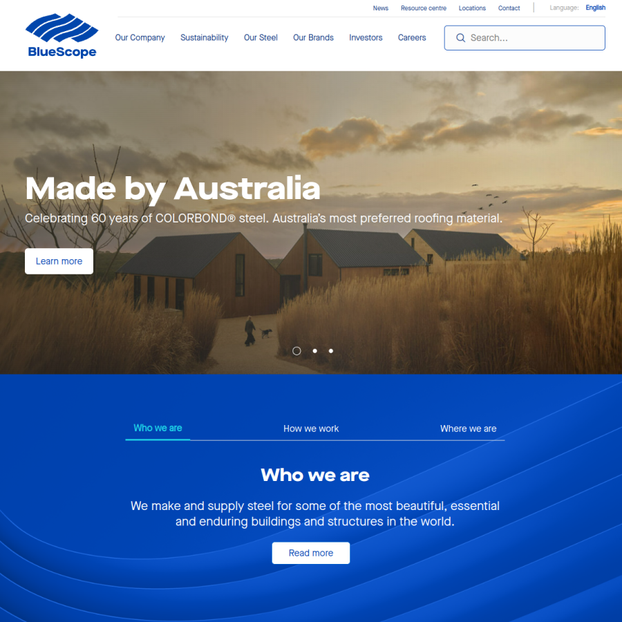 bluescope.com homepage screenshot