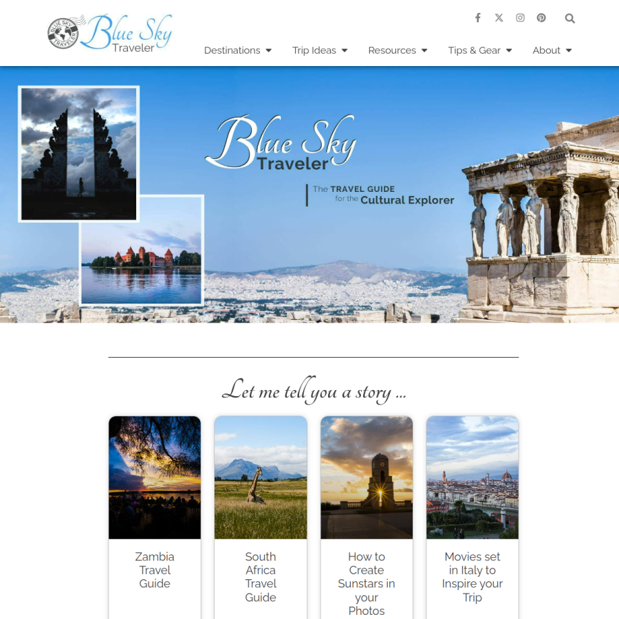 blueskytraveler.com homepage screenshot