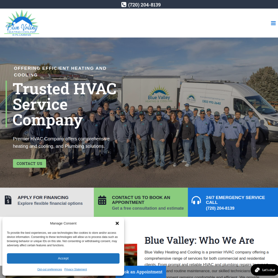bluevalleyheatingcooling.com homepage screenshot