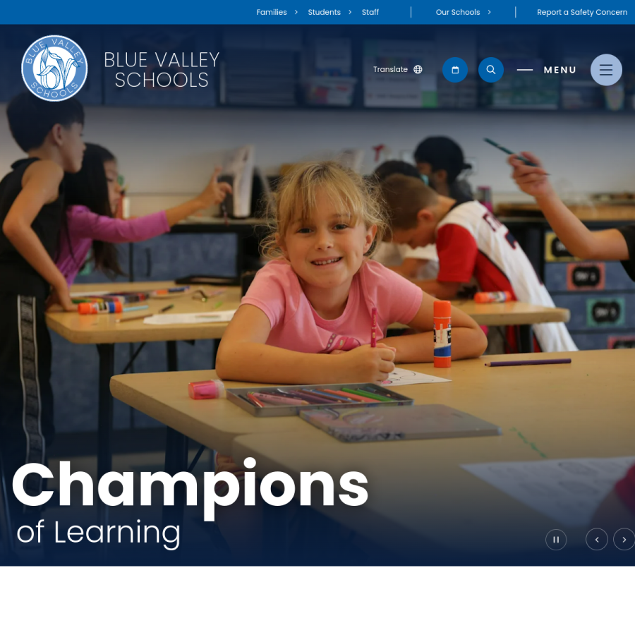 bluevalleyk12.org homepage screenshot