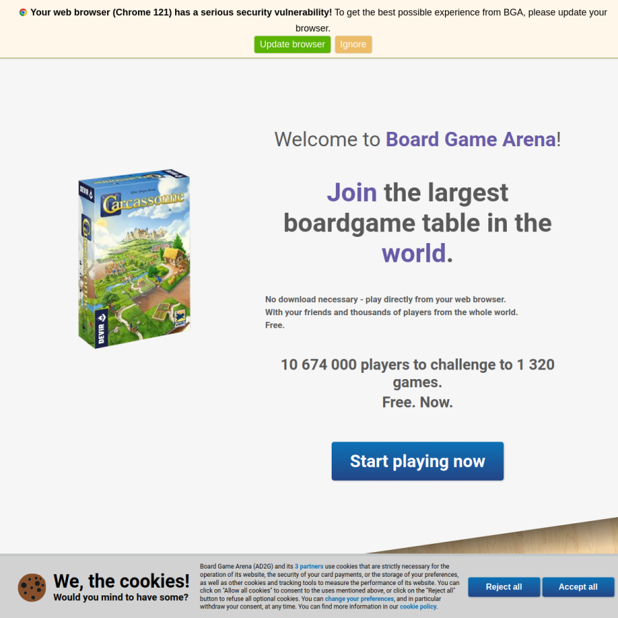 boardgamearena.com homepage screenshot