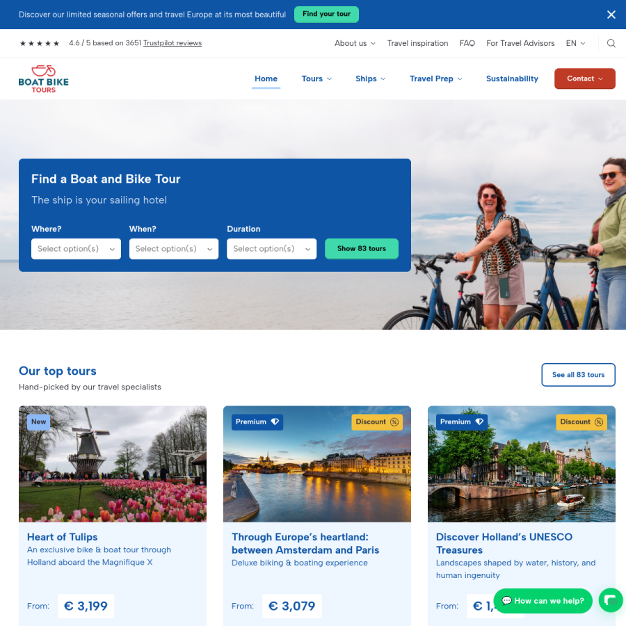 boatbiketours.com homepage screenshot