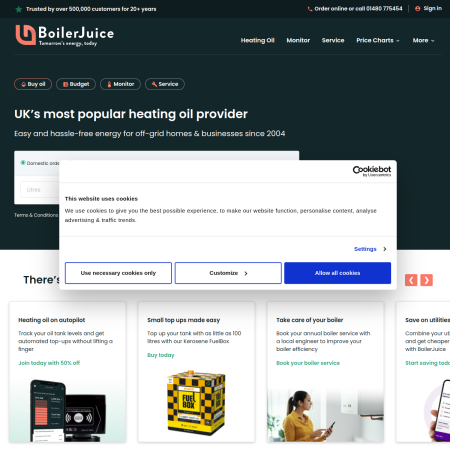 boilerjuice.com homepage screenshot