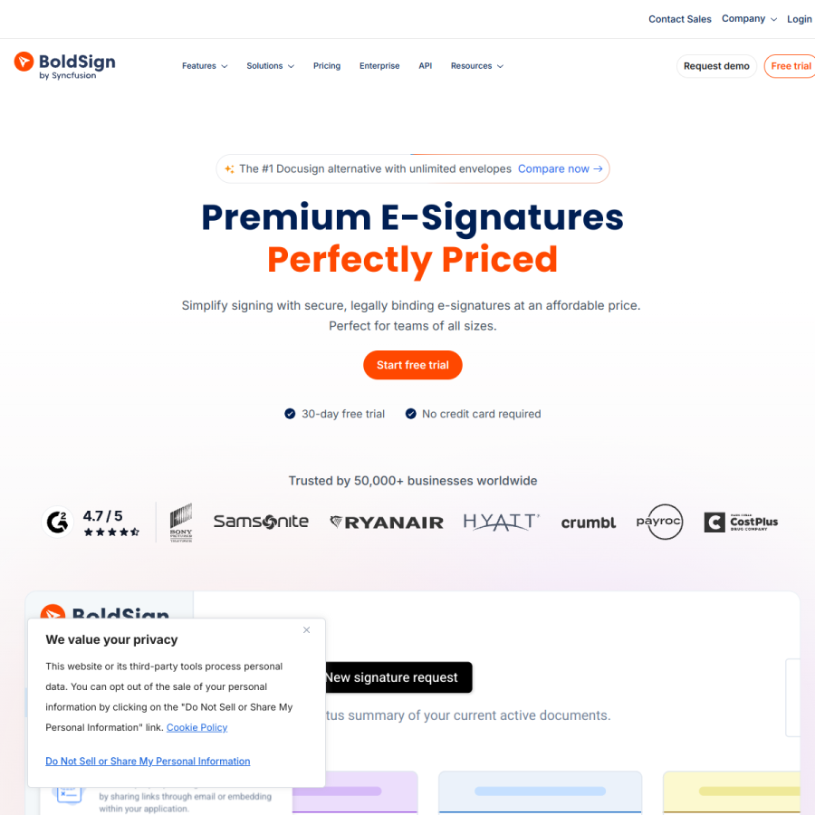 boldsign.com homepage screenshot