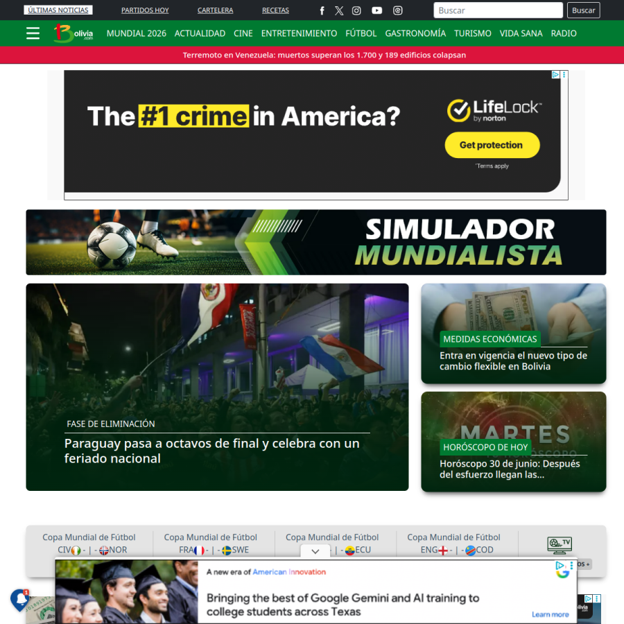 bolivia.com homepage screenshot