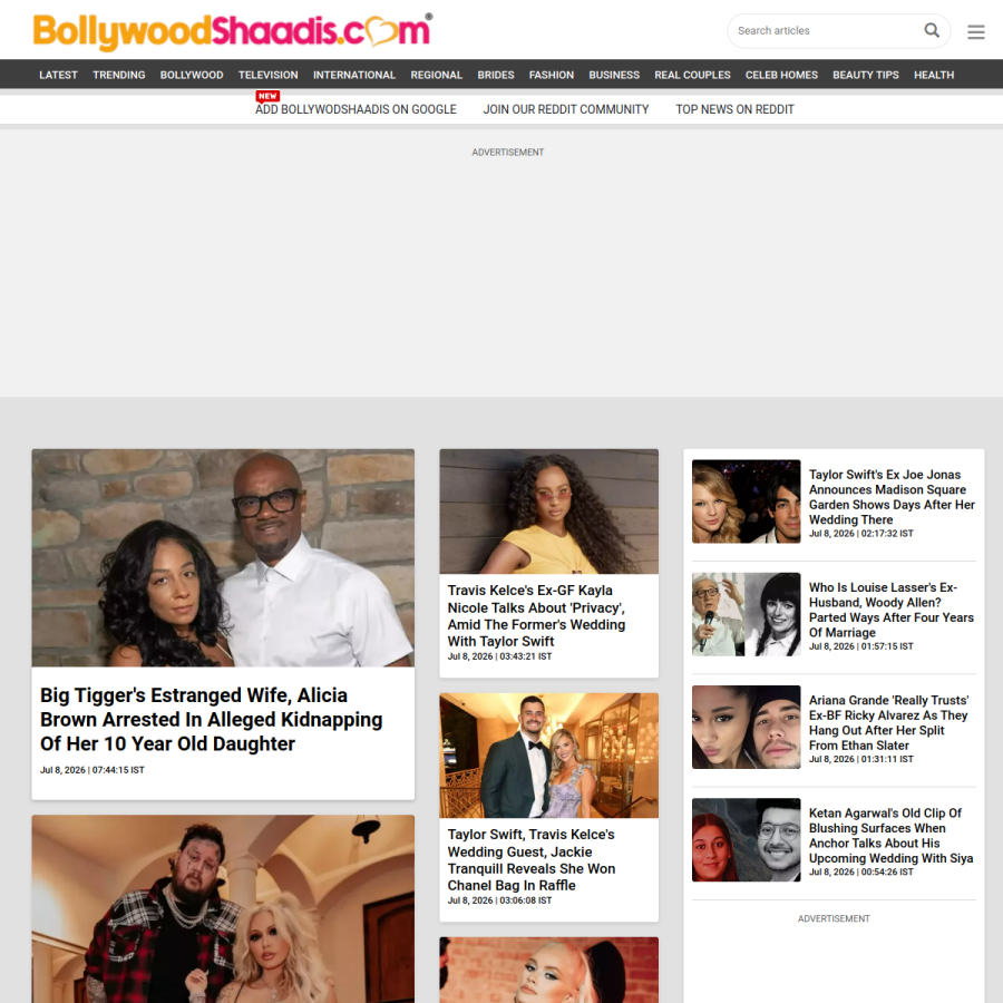bollywoodshaadis.com homepage screenshot